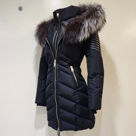 💥HOT ITEM!💥Nicole Benisti Ombre Silver/Black Fox Fur Cortina Leather Down Coat - Picture 3 of 16